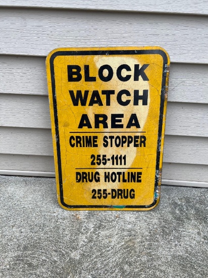 Metal block watch area sign