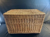 Wicker Basket With Sewing Supplies & Fabric