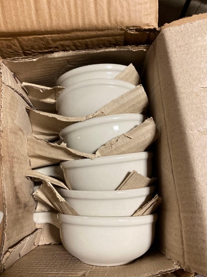 Box Of White Ceramic Soup Bowls & Matching Mugs