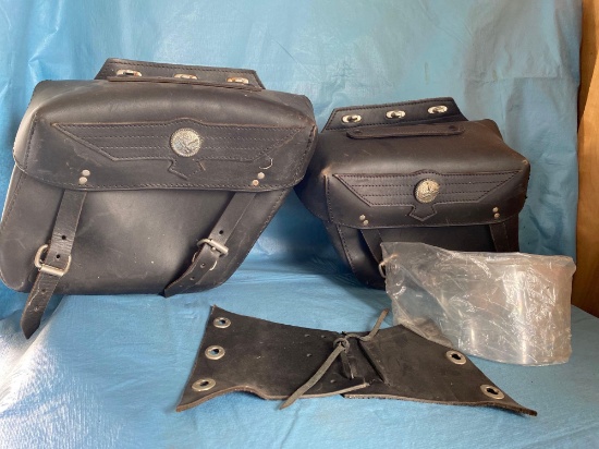 Black Leather Saddle Bags With Helmet Shield