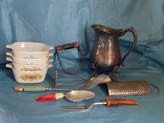 Corningware With Pitcher & Classic Utensils