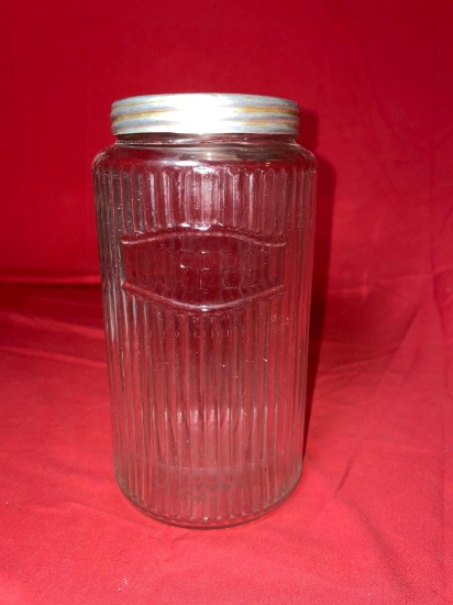Vintage Hoosier Cabinet Ribbed Glass Coffee Canister