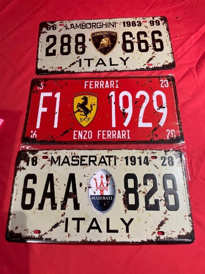 Lamborghini Ferrari and Maserati License Plates