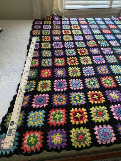 Black Square Vintage Afghan Blanket With Pillow