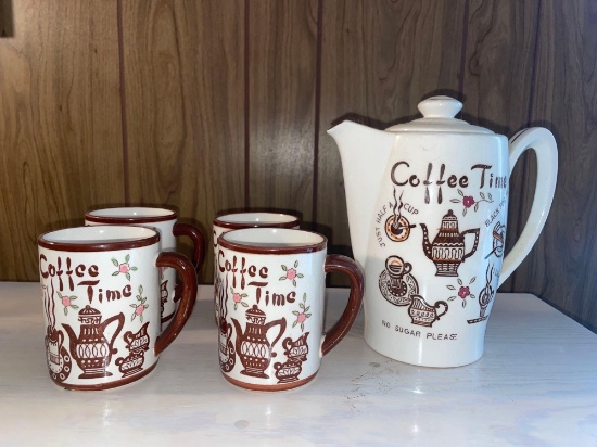 Vintage Coffee Time Mug and Creamer Set