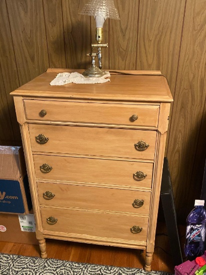 Vintage High Boy Dresser With Lamp