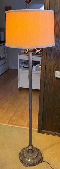 Two Matching Vintage Metal Base Floor Lamps With Floor Lamp