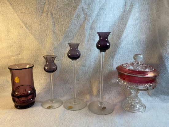 Vintage Hovmantorp Crystal Candlestick Holders With Glass