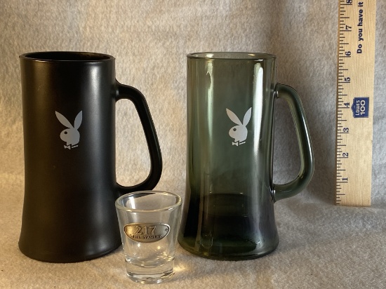 Two Playboy Beer Steins With Room 217 The Stanley Hotel Shot Glass