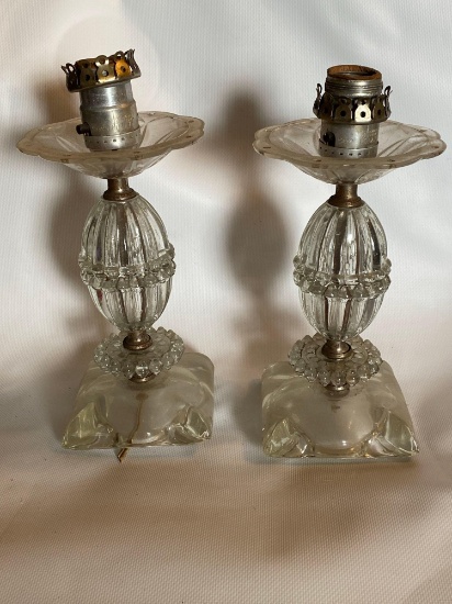 Pair Of Glass Base Vintage Lamps
