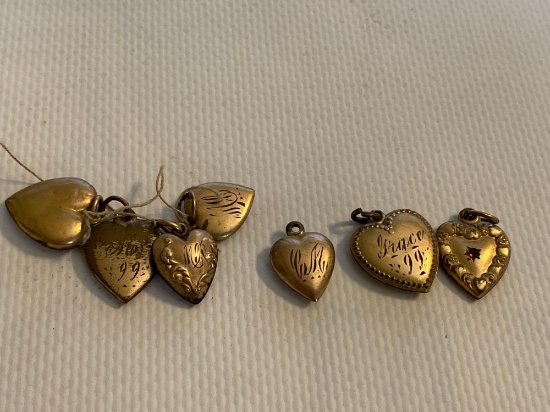 Seven Vintage Heart Pendents