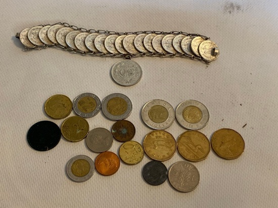 Mexican Coin Bracelet With Assorted Foreign Money