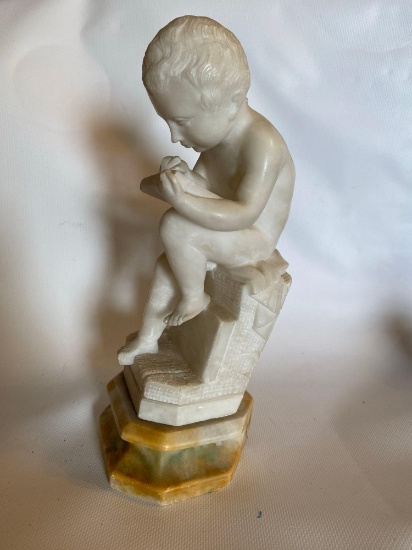 White Marble Statuette Of Boy Studying
