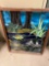 vintage stained glass nature scene wood frame