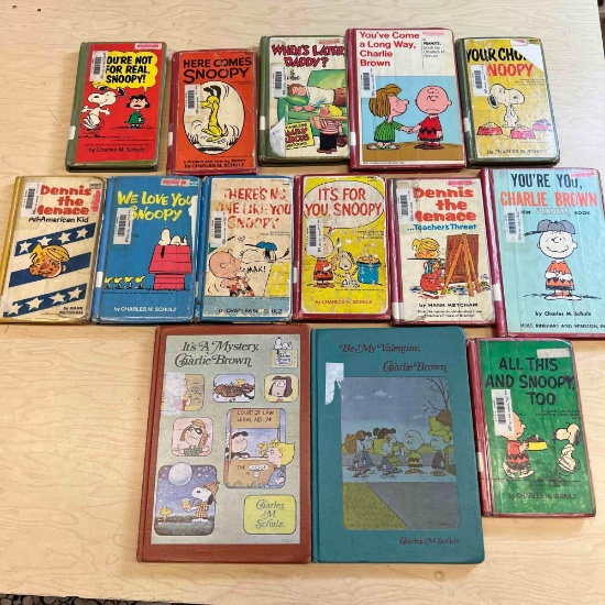 vintage snoopy peanuts books and dennis the menace