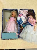 vintage dolls with box and clothes