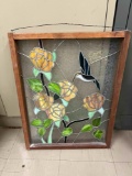 hummingbird wood framed stained glass