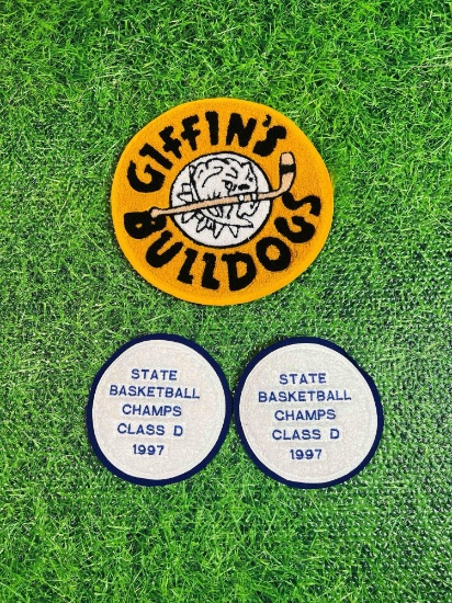 2 vintage 1997 state champ basketball patches and griffin bulldog large varsity patch