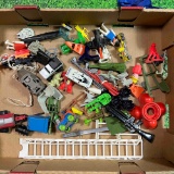 vintage flat of toys and figure accessories
