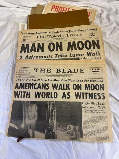 Moon Landing Newspapers, Advertisements and Atlas