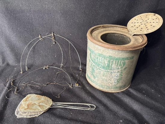 Vintage Western Falls Minnow Bucket With Nets & Bait Splitters