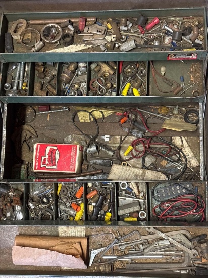 Two Vintage Tool Boxes With Tools & Mower Blades