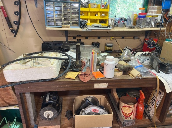 contents of Garage Work Bench and Shelves