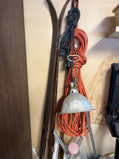 Skis, Shop Light, Extension Cord and Misc