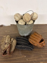 Bucket Of Softballs With Kids Mitts