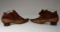 Ladies Edwardian Leather And Brown Silk Kitten Heel Shoes