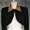 Vintage 1950s Ladies Black Crepe Shrug With Leopard Print Chetta B Size 6