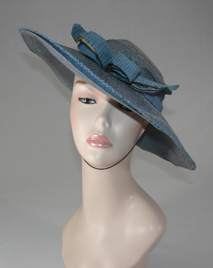 Vintage Ladies 1940s Blue Hat Sun Bonnet With Slouched Crown The Davis Store Chicago