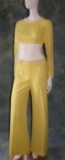 Vintage 1970s Ladies Two Piece Bellbottoms And Midriff Ensemble With Lace Midriff