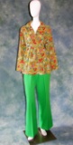 Vintage 1970s Ladies Mary Jane Maternity Ensemble Cotton Top And Poly Bellbottom Pants