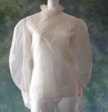 Vintage 1980s Long Sleeved Charlotte Ford Silk Blouse White With Lace