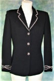 Vintage 1980s Ladies Saint John Evening Black Knit Coat With Pearls By Marie Gray