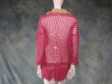 Vintage 1930s Ladies Pink And Cream Hand Knitted Sweater With Fringe