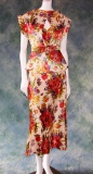 Vintage 1930s Ladies Floral Polychrome Silk Crepe Velvet Bias Cut Dress Jacket And Belt