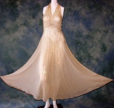 Vintage 1930s Ladies Silk Crepe Halter Evening Gown With Allover Rhinestones