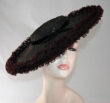 Vintage Ladies 1940s Black Lace Cartwheel Tilt Hat