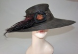 Edwardian Ladies Black Wide Brimmed Hat With Flower And Feathers