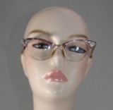 Vintage Ladies 1950s Silver And Gold Cats Eye Etched Reading Glasses