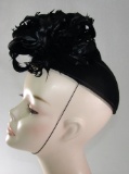 Vintage 1950s Ladies Black Felt And Feather Fascinator Hat
