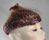 Vintage Ladies 1950s Pointy Top Topped Sequined Copper And Net Hat
