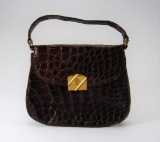Vintage Ladies Brown Patterned Leather Clutch Handbag