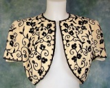 Vintage 1950s Ladies Shrug Cream Wool With Black Embroidery And Sequins