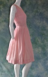Vintage 1950s Ladies Pink Fit And Flare Cotton Day Dress