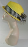 Vintage 1960s Ladies Yellow Straw Boater Hat By Frank Olive Ny