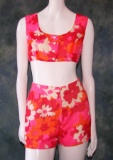 Vintage 1960s Hot Pink Gauze Midriff Top, Hot Pants And Overdress Ensemble By Charm Of Hollywood