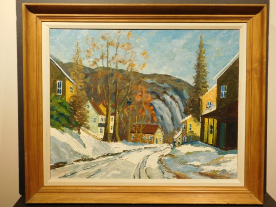 A. Metz, Snowy Road through Village oil painting